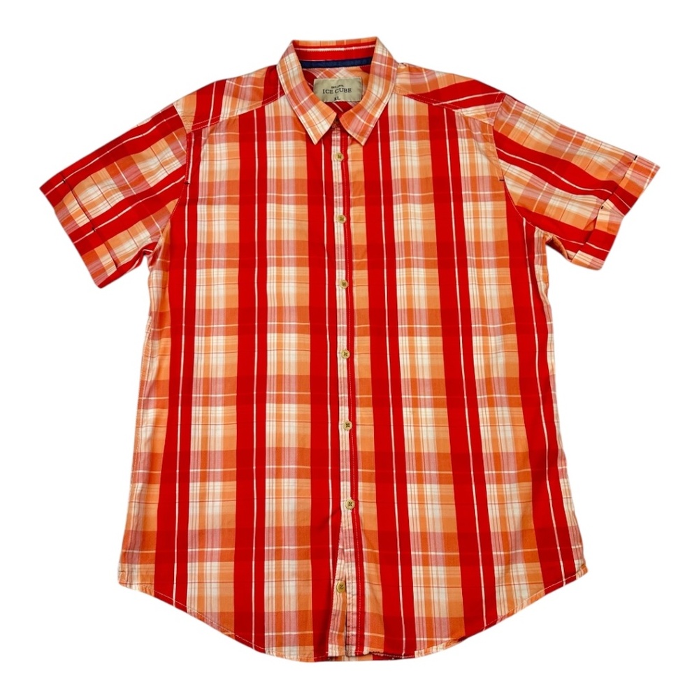 Ice Cube Shirt Mens XL Red White Plaid Short Sleeve Button Down Shirt